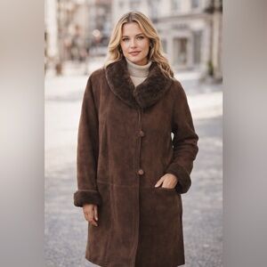 Carol & Irwin Ware -I. Magnin/Brown.Suede.Shearling.Vintage.Coat.Sz Large